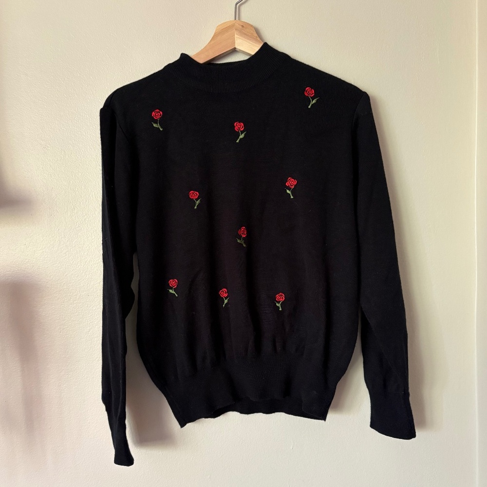 SOLD // Vintage Rose Embroidered Black Sweater